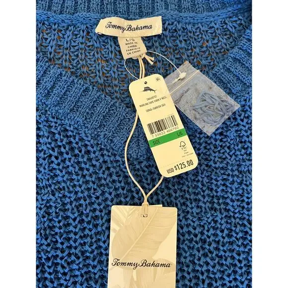 Tommy Bahama Women's Marlina Blue Tape Yarn V Neck Sweater Top Size L NWT $125 - Picture 11 of 12